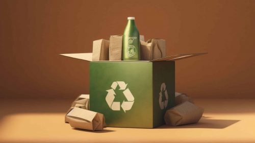 Illustration of a product with recyclable packaging, showcasing the recycling symbol